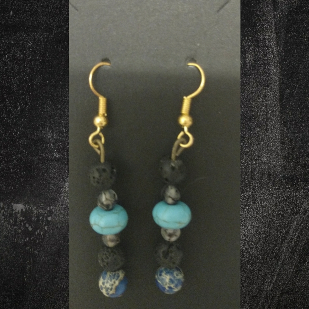 Pretty Earrings - Black Lava And Turquoise💙💚🖤